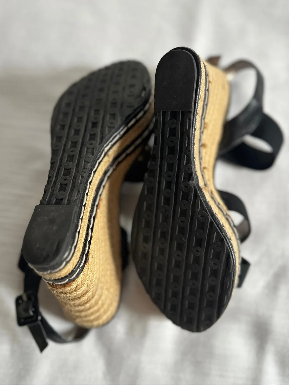 Charles by Charles David Thrice Black Elastic Espadrille Wedge Sandal | 8.5